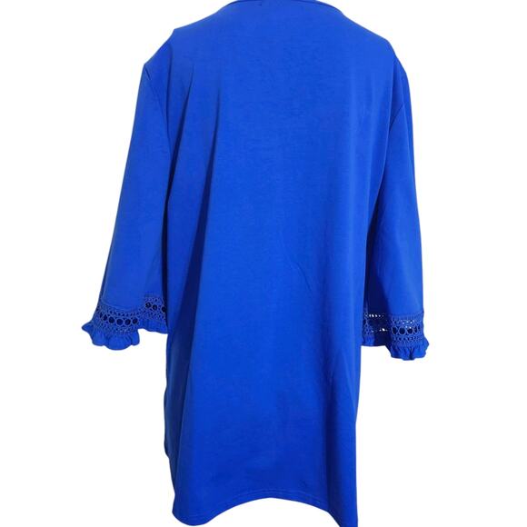 Calessa Women's Tunic Blue Embroidered Shirt Large 3/4 Sleeves Bohemian Top NEW - Picture 9 of 9